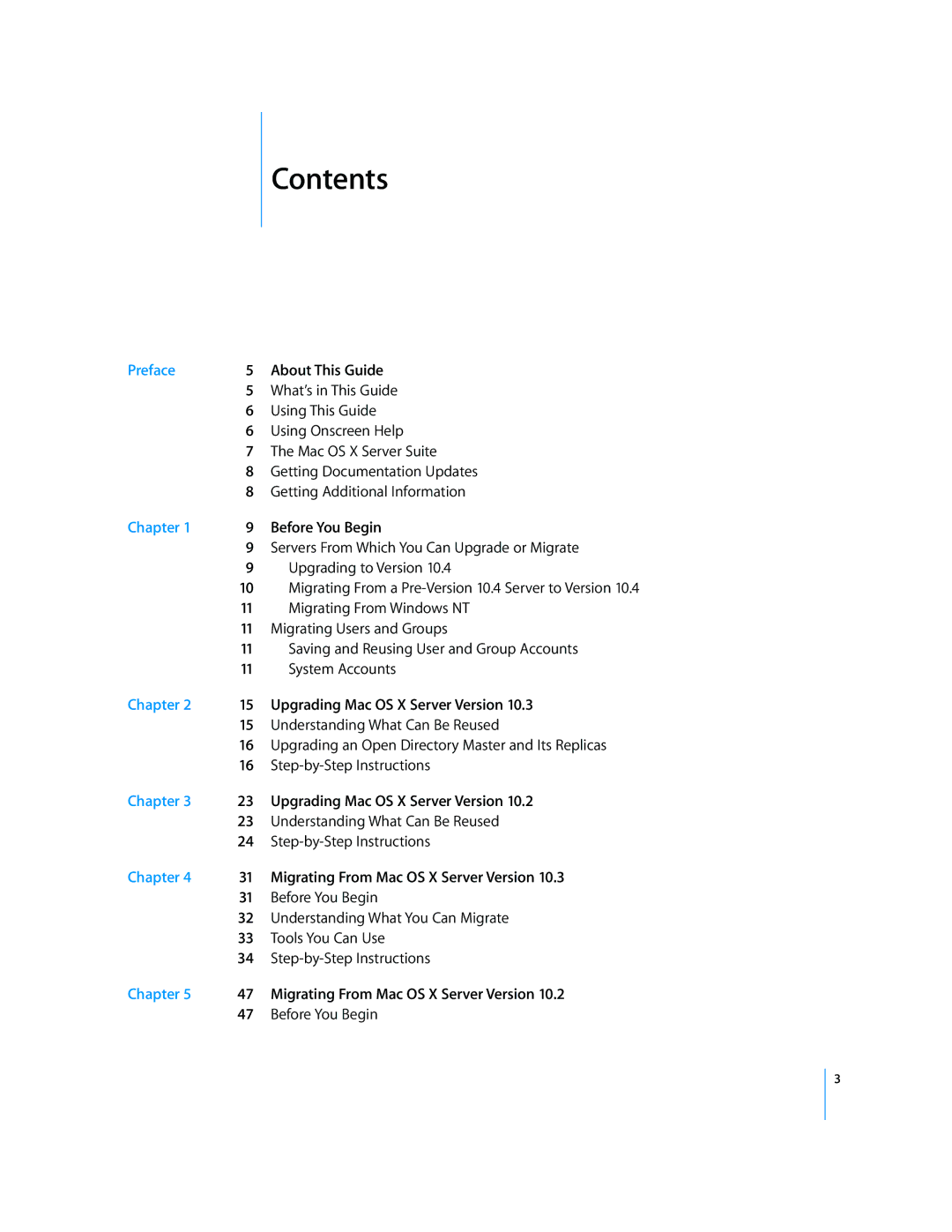 Apple Mac OS X manual Contents 