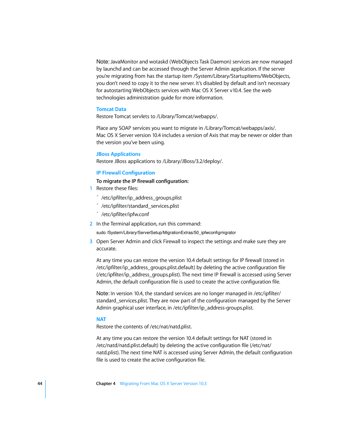 Apple Mac OS X manual IP Firewall Configuration, To migrate the IP firewall configuration 