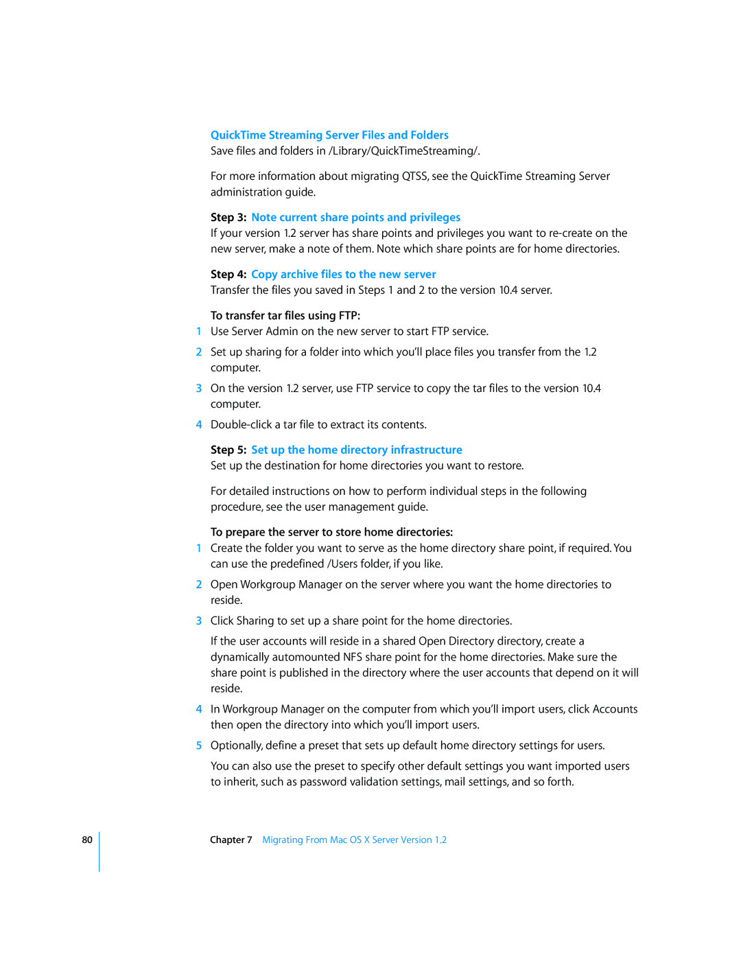 Apple Mac OS X manual QuickTime Streaming Server Files and Folders, To transfer tar files using FTP 