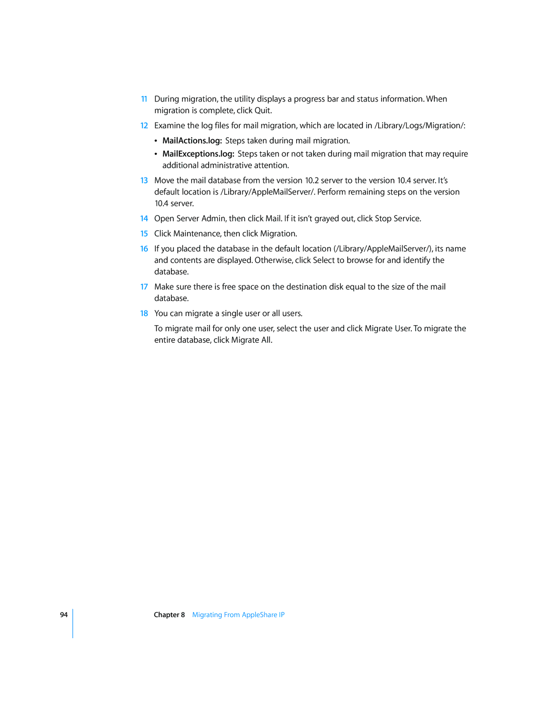 Apple Mac OS X manual Migrating From AppleShare IP 