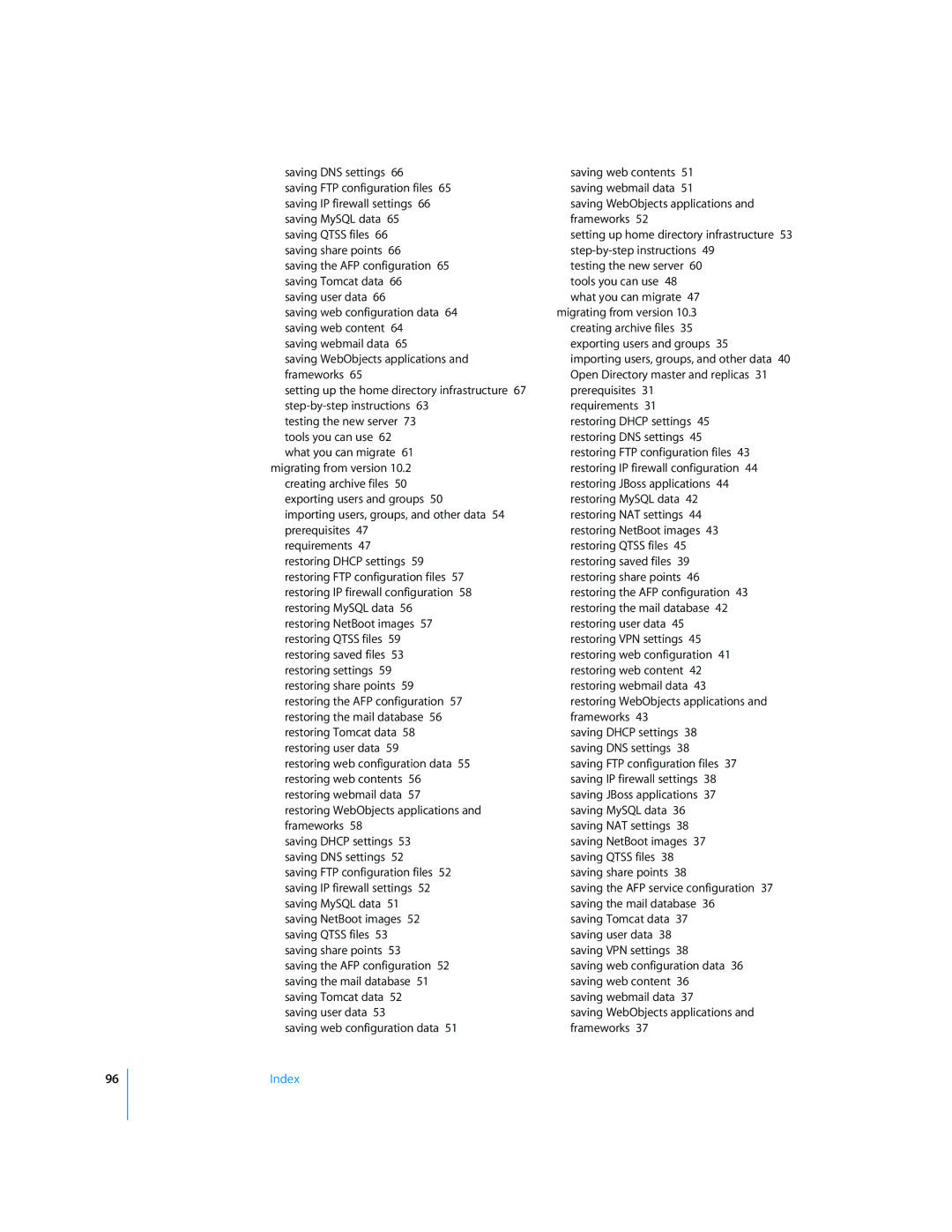 Apple Mac OS X manual Index 