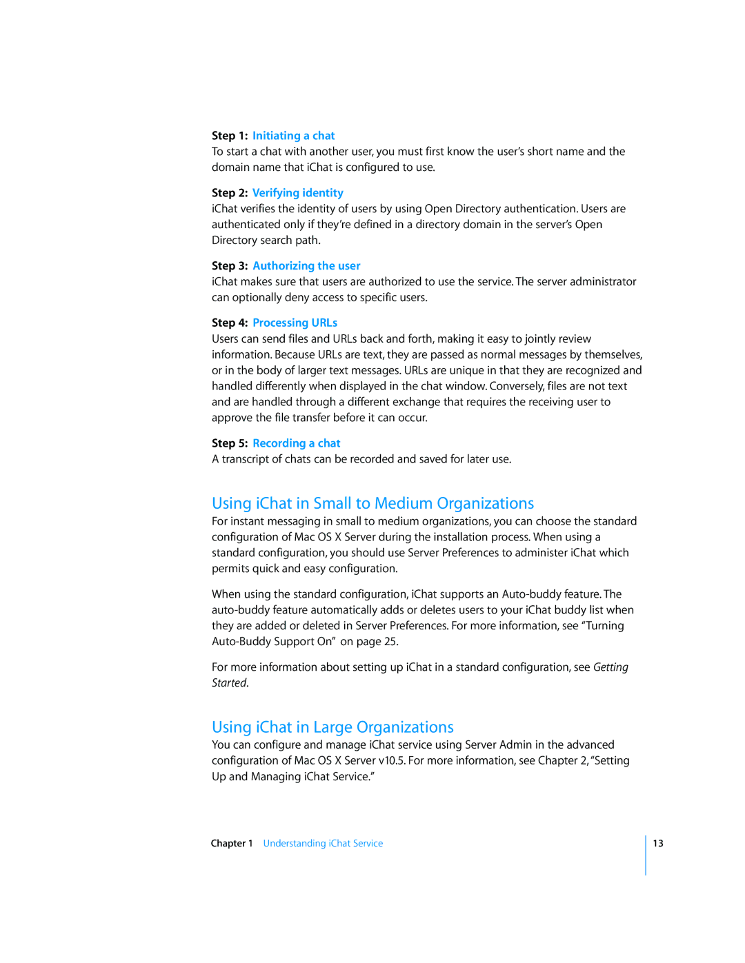Apple Mac OS manual Using iChat in Small to Medium Organizations, Using iChat in Large Organizations 