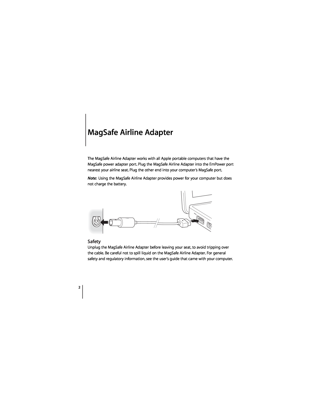 Apple manual MagSafe Airline Adapter, Safety 