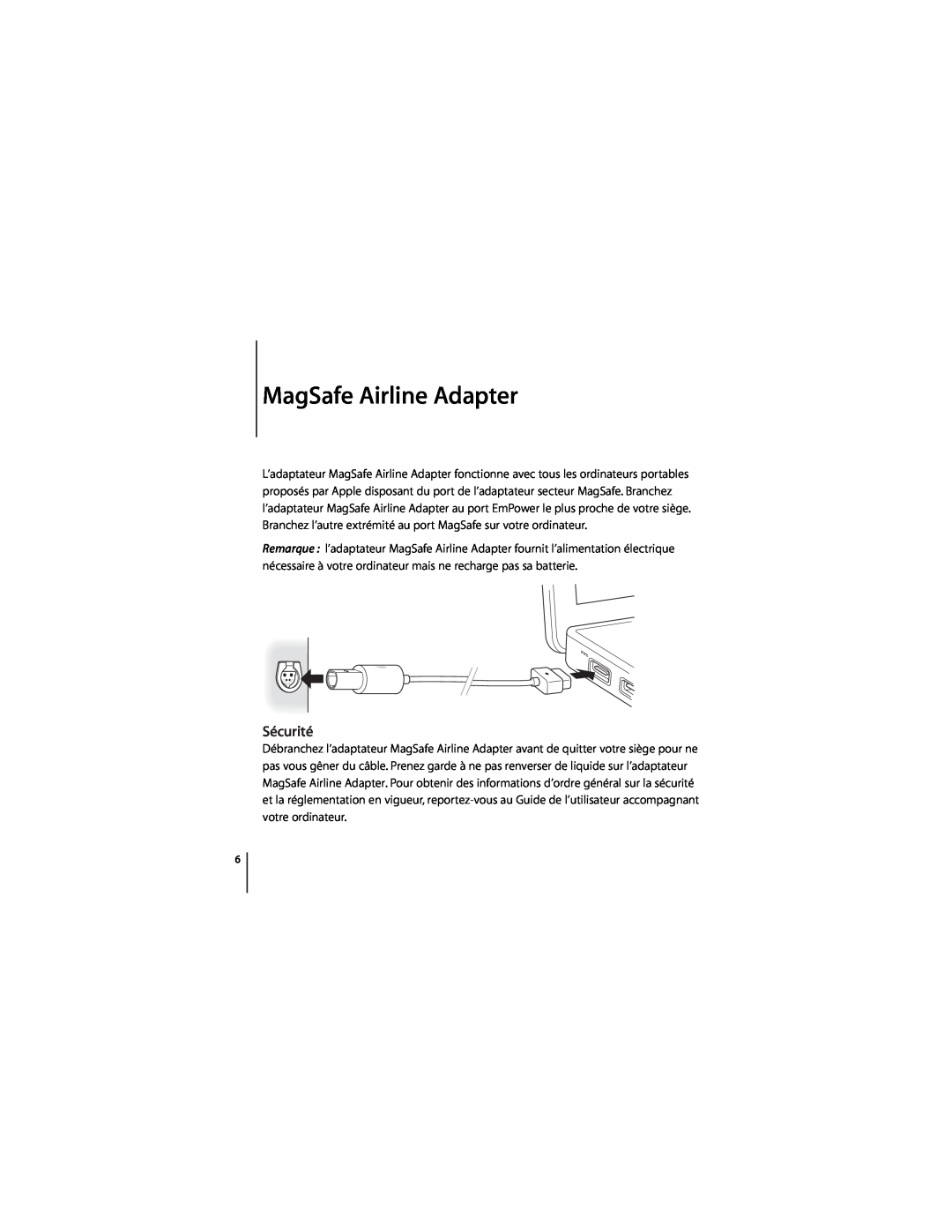 Apple manual MagSafe Airline Adapter, Sécurité 