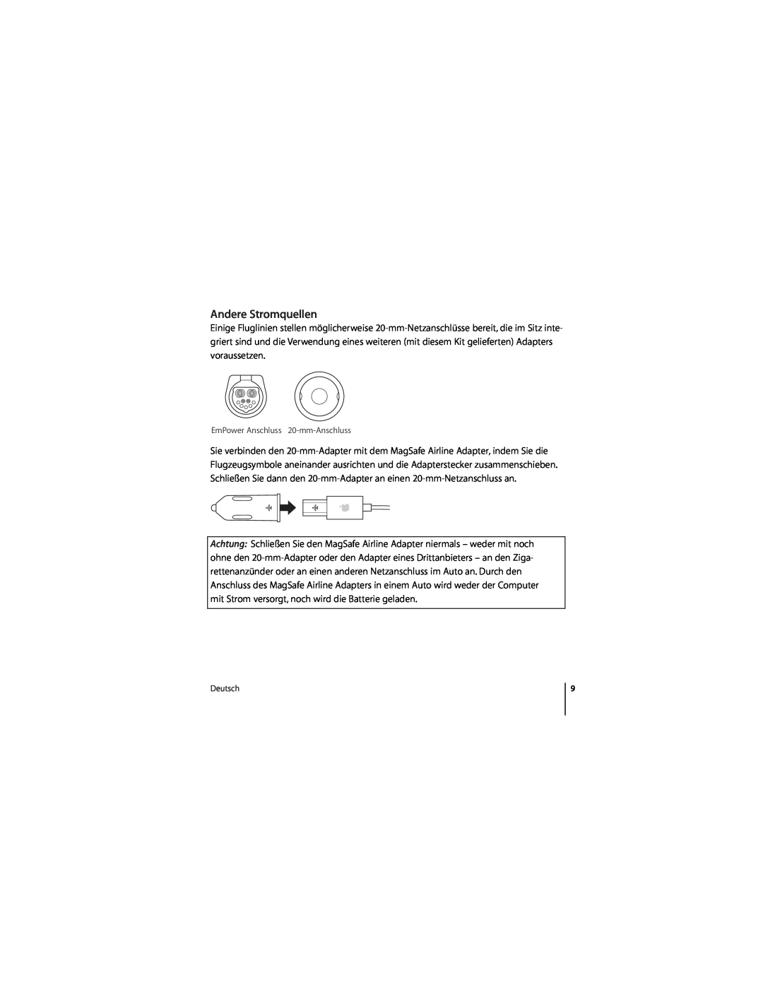 Apple MagSafe manual Andere Stromquellen 