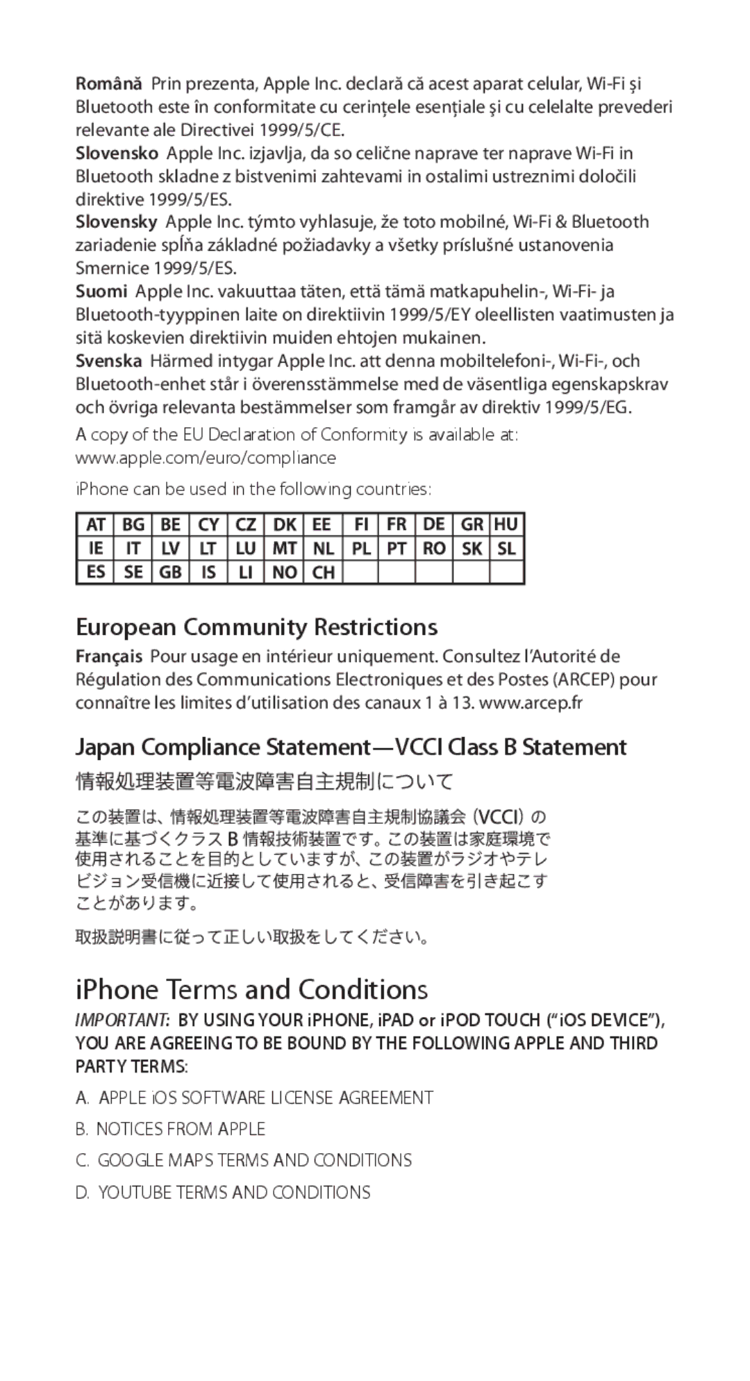 Apple MB702LL/A manual IPhone Terms and Conditions 