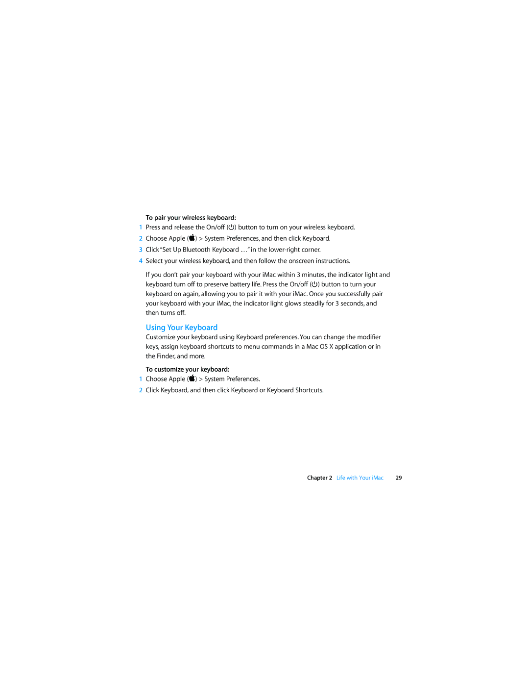 Apple MB953LL/A manual Using Your Keyboard, To pair your wireless keyboard, To customize your keyboard 