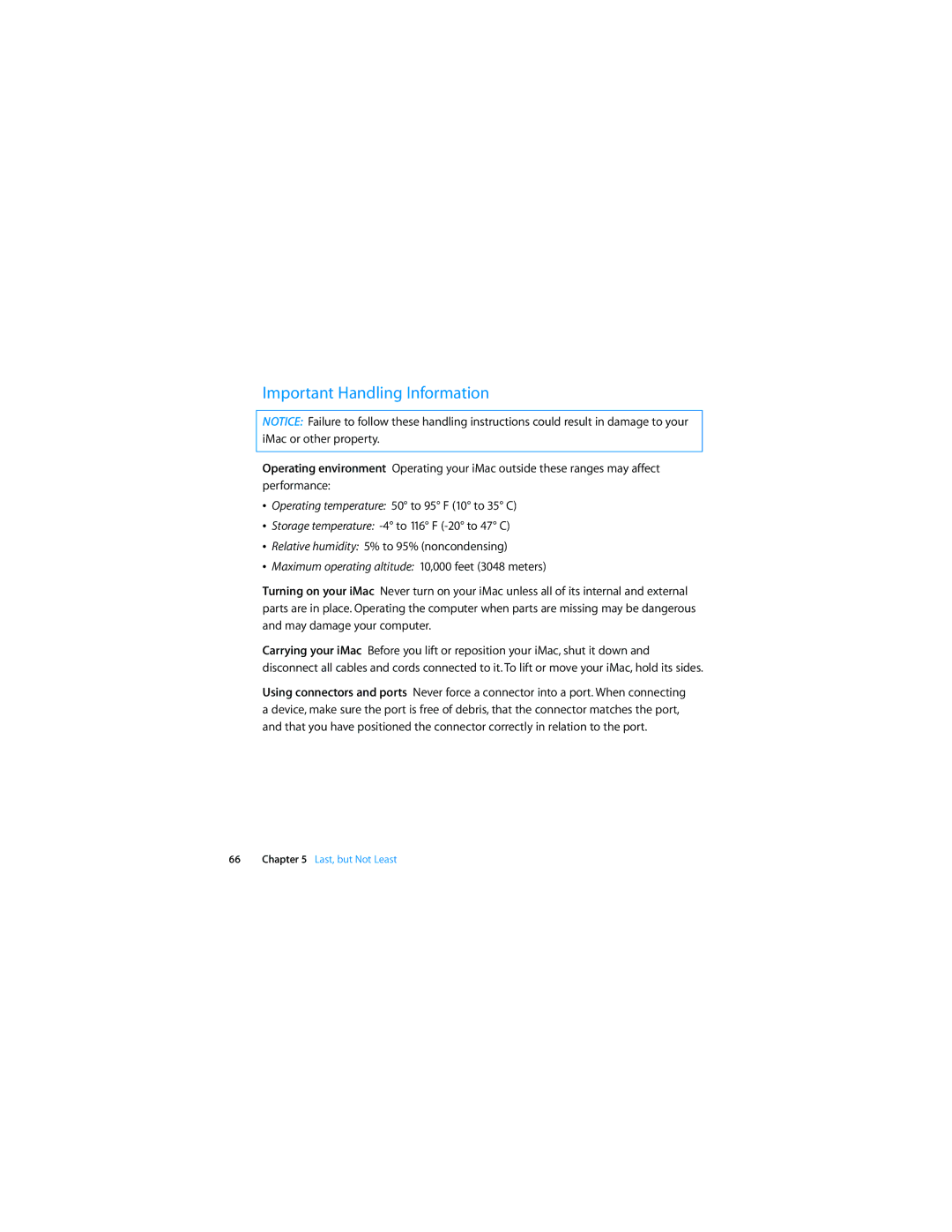Apple MB953LL/A manual Important Handling Information, Maximum operating altitude 10,000 feet 3048 meters 