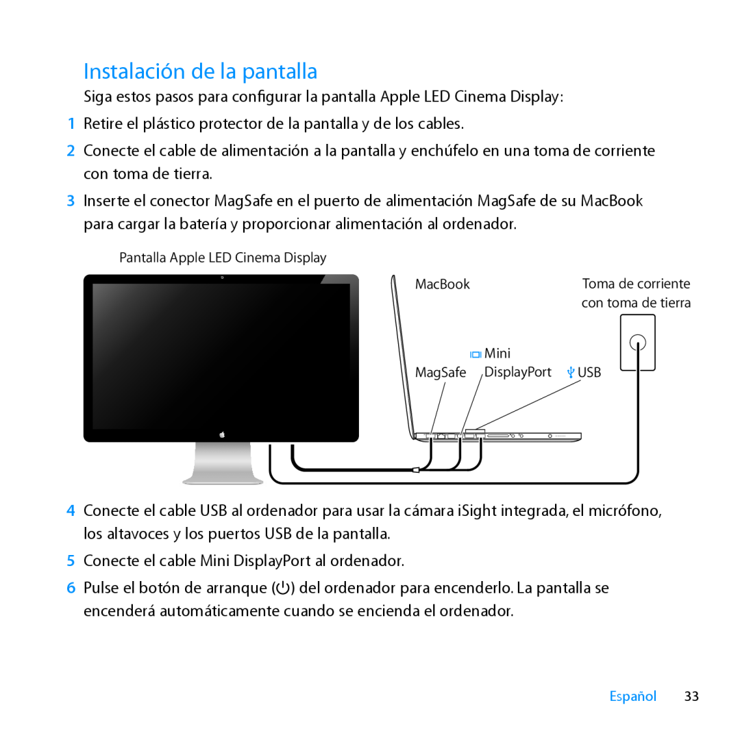 Apple MC007LL/A manual Instalación de la pantalla 