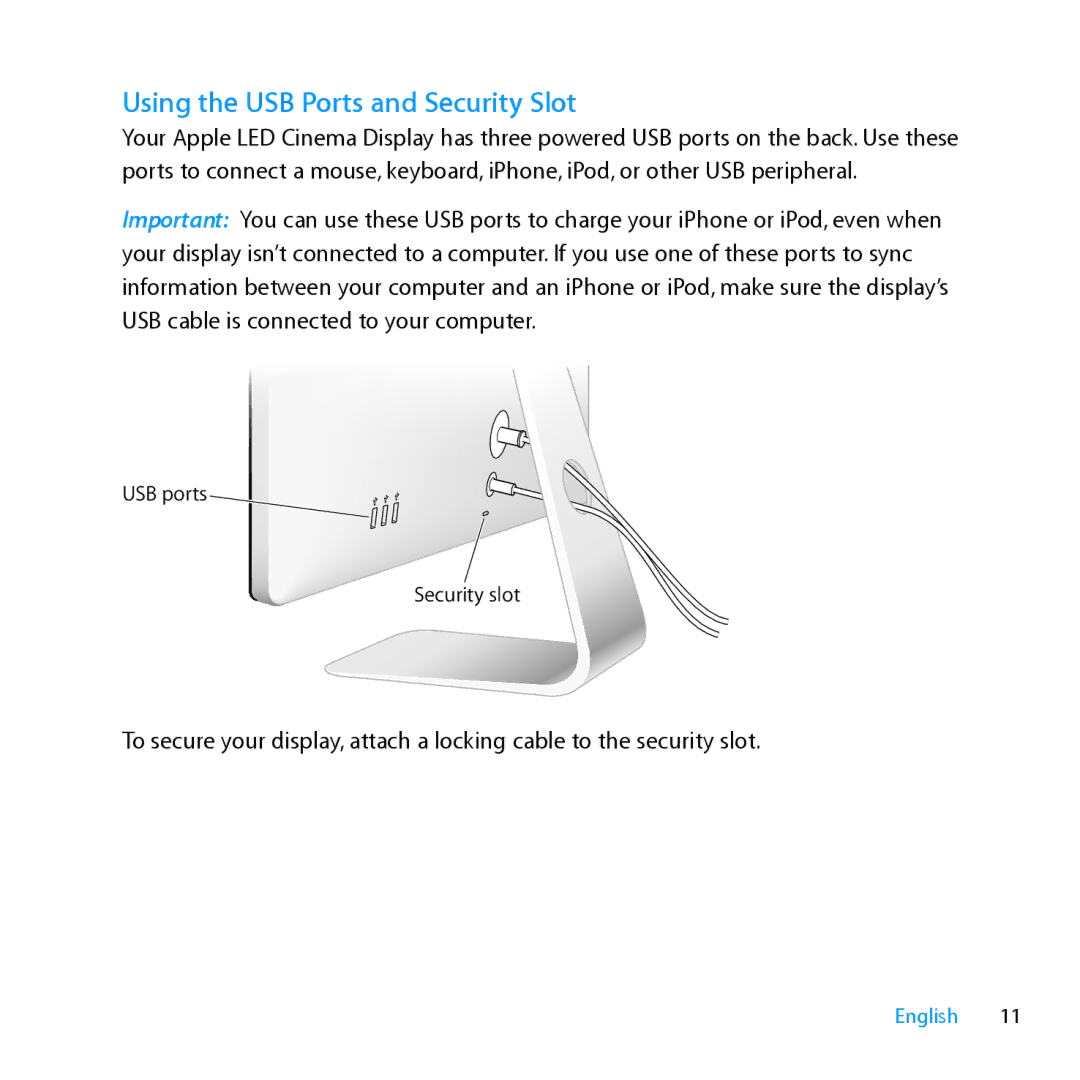 Apple MC007LL/A manual Using the USB Ports and Security Slot 