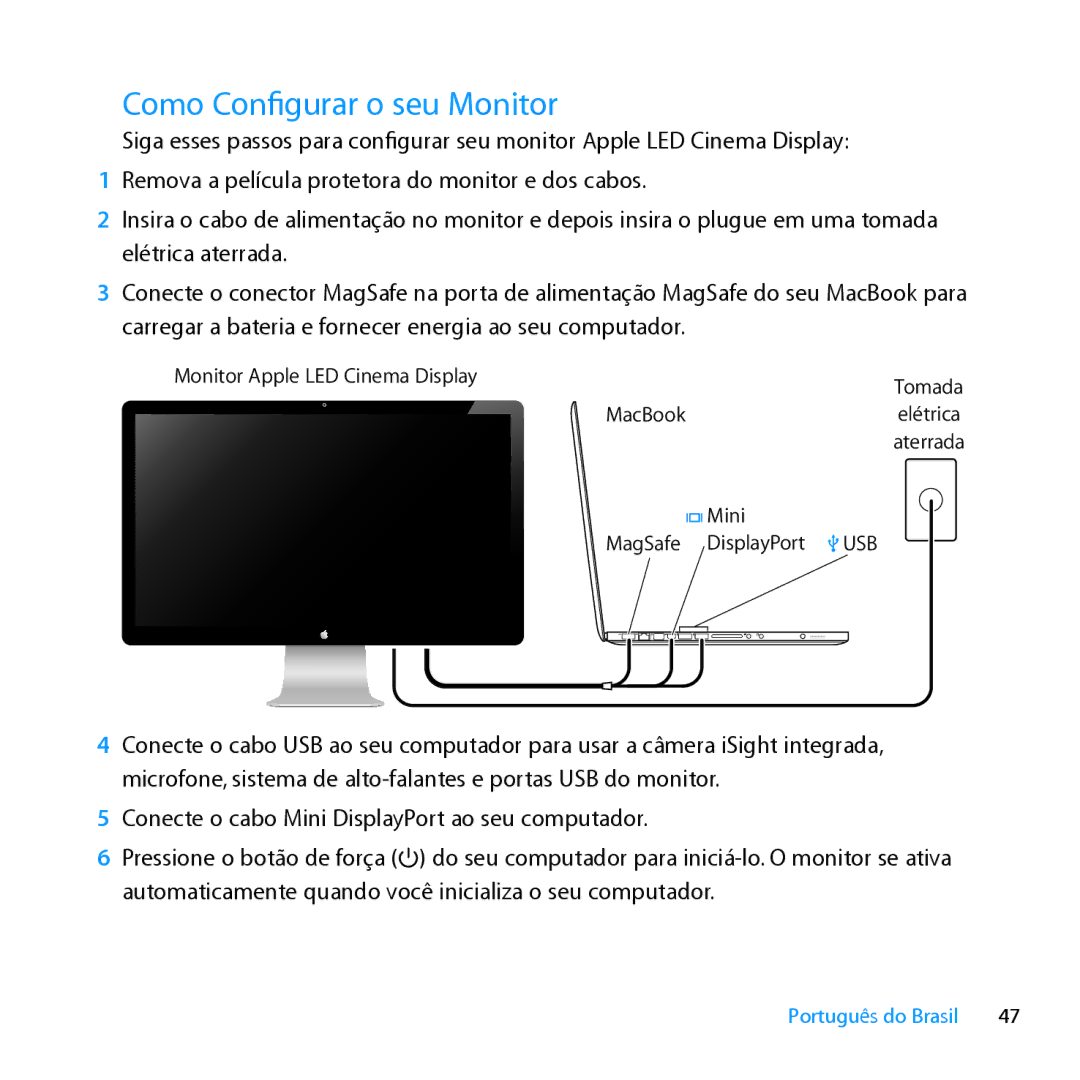 Apple MC007LL/A manual Como Configurar o seu Monitor 