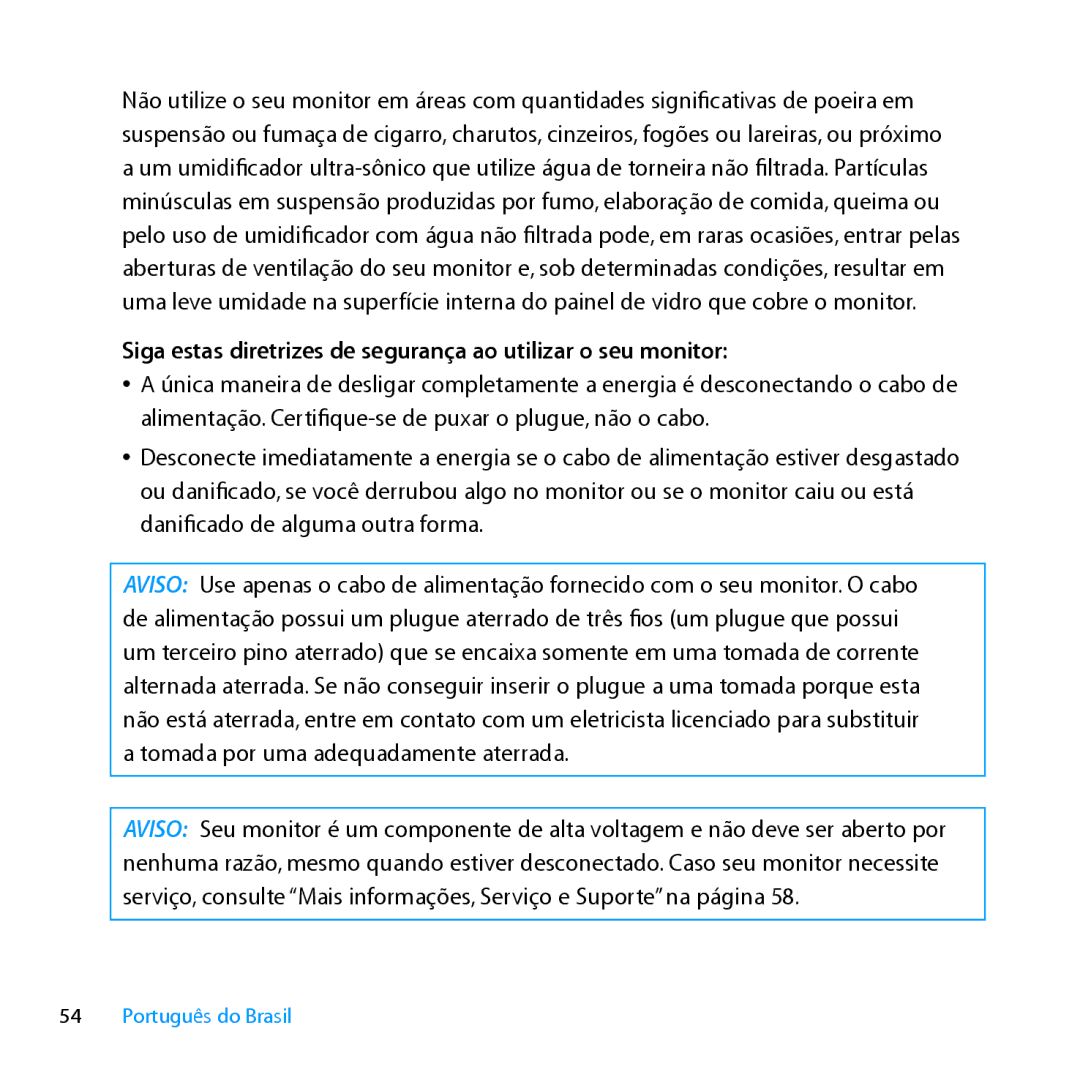 Apple MC007LL/A manual Siga estas diretrizes de segurança ao utilizar o seu monitor 