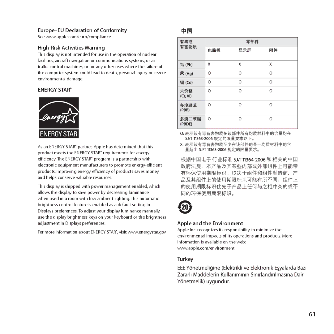 Apple MC007LL/A manual Energy Star 