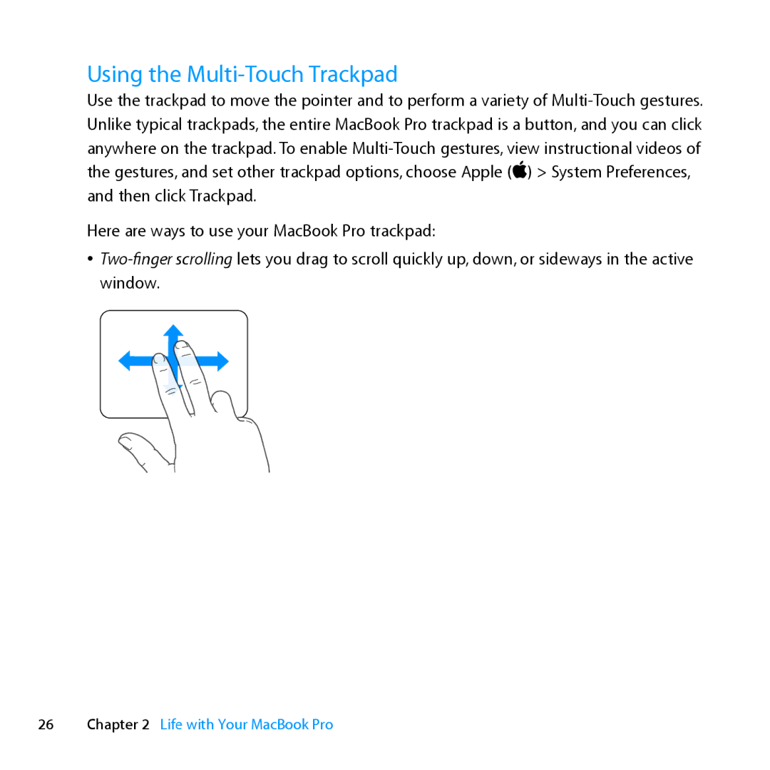 Apple MC024LL/A, MD385LL/A manual Using the Multi-Touch Trackpad 