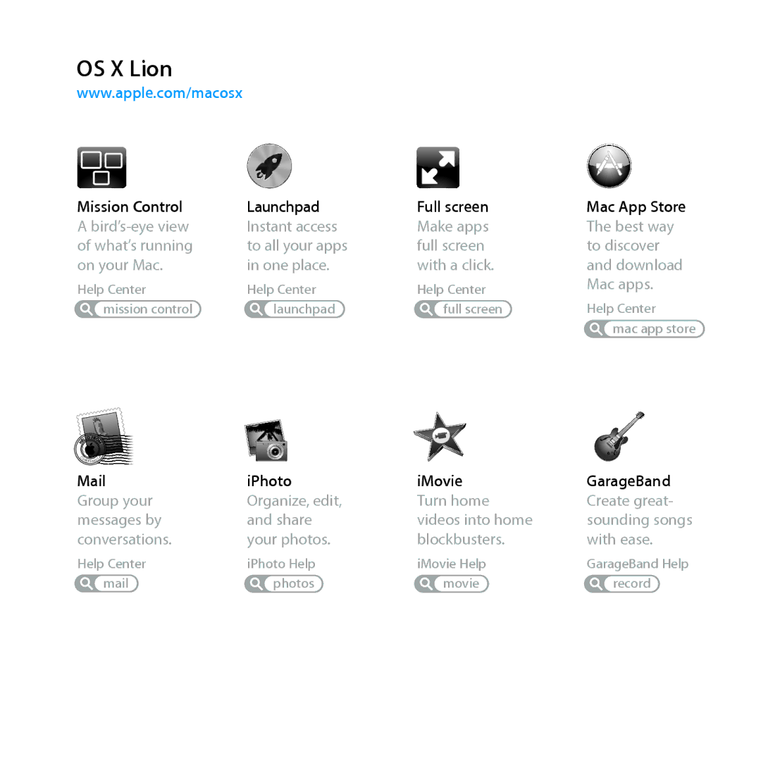 Apple MD385LL/A, MC024LL/A manual OS X Lion 