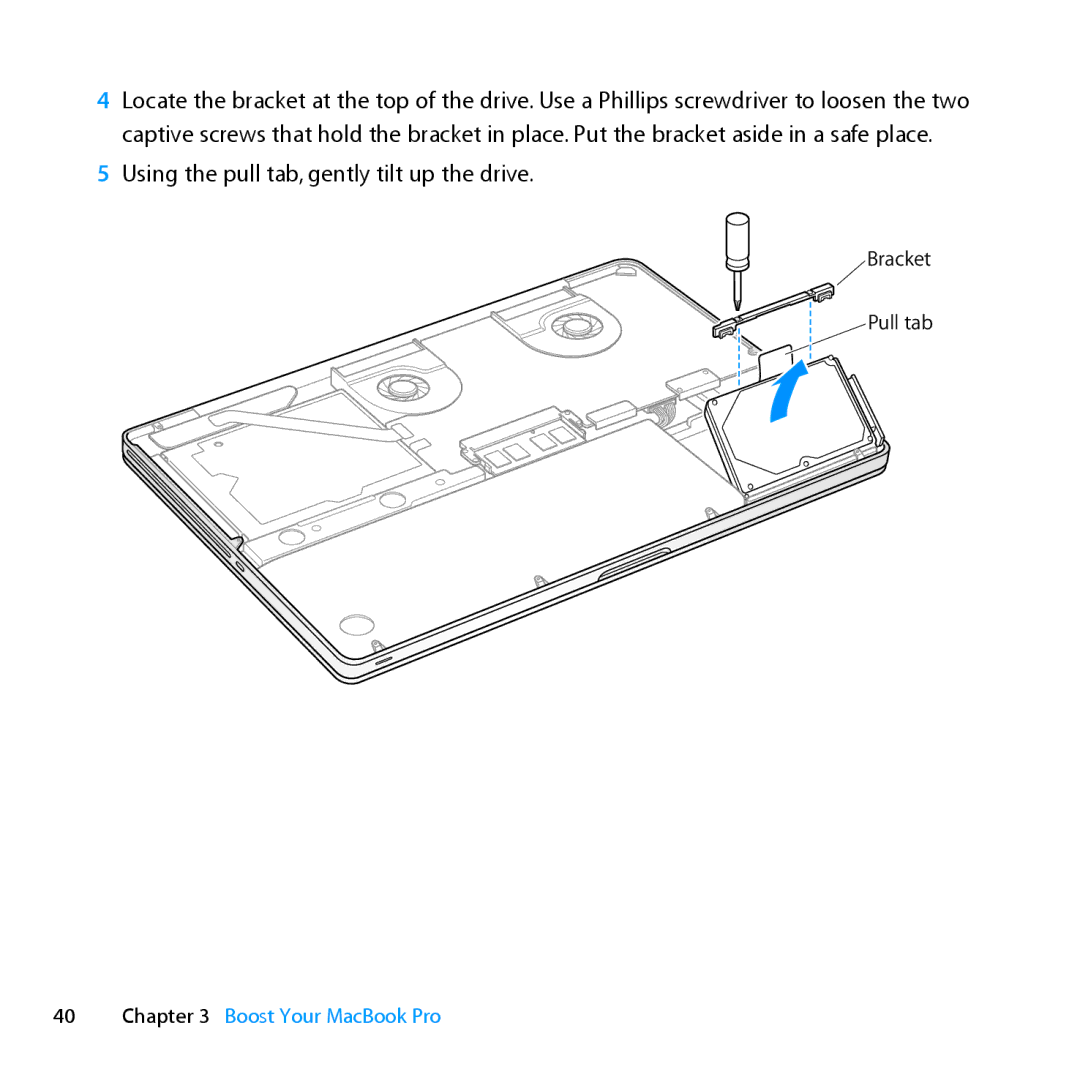 Apple MC024LL/A, MD385LL/A manual Using the pull tab, gently tilt up the drive 