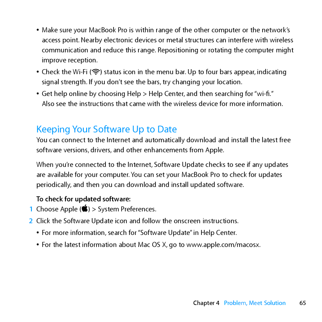 Apple MD385LL/A, MC024LL/A manual Keeping Your Software Up to Date, To check for updated software 