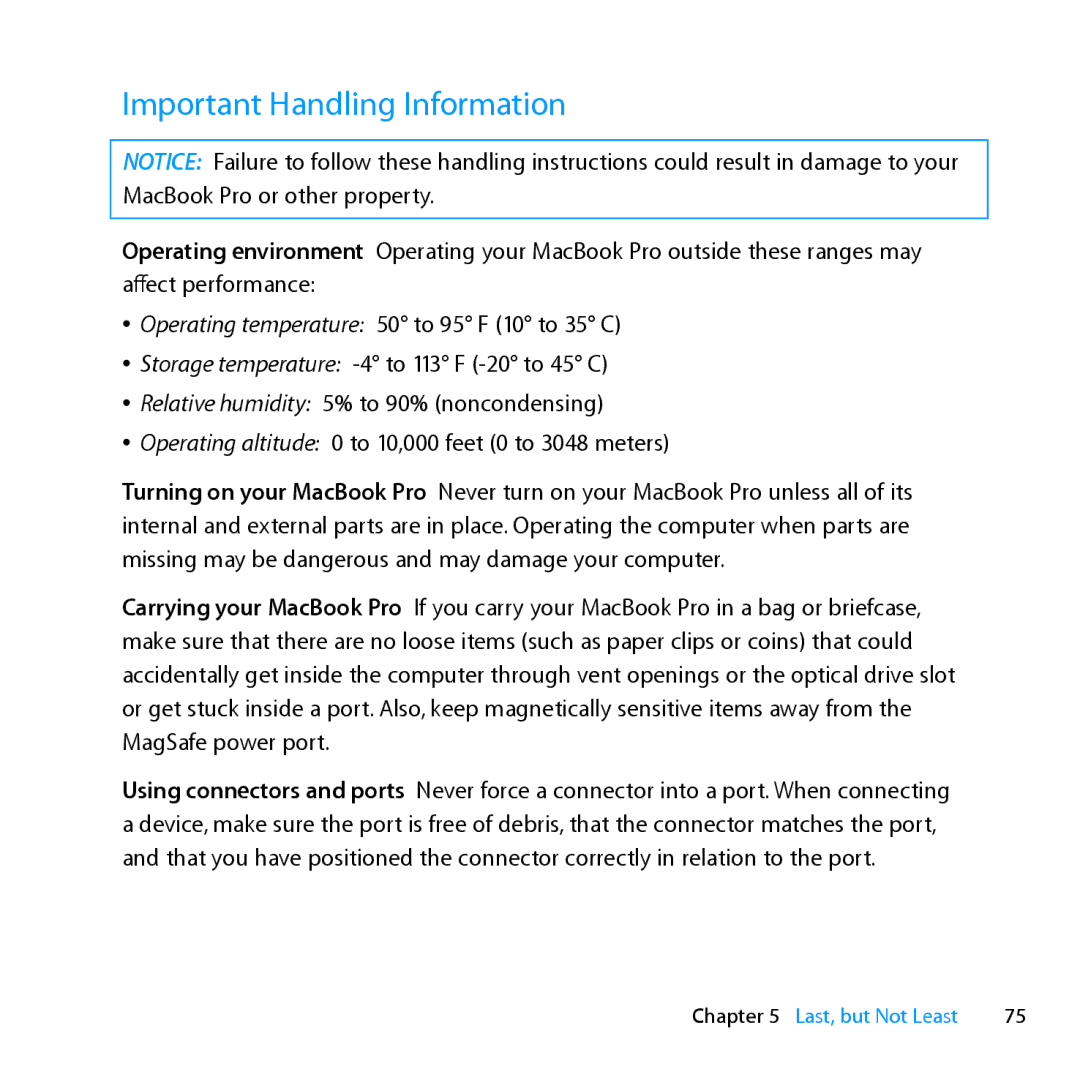 Apple MD385LL/A, MC024LL/A manual Important Handling Information 