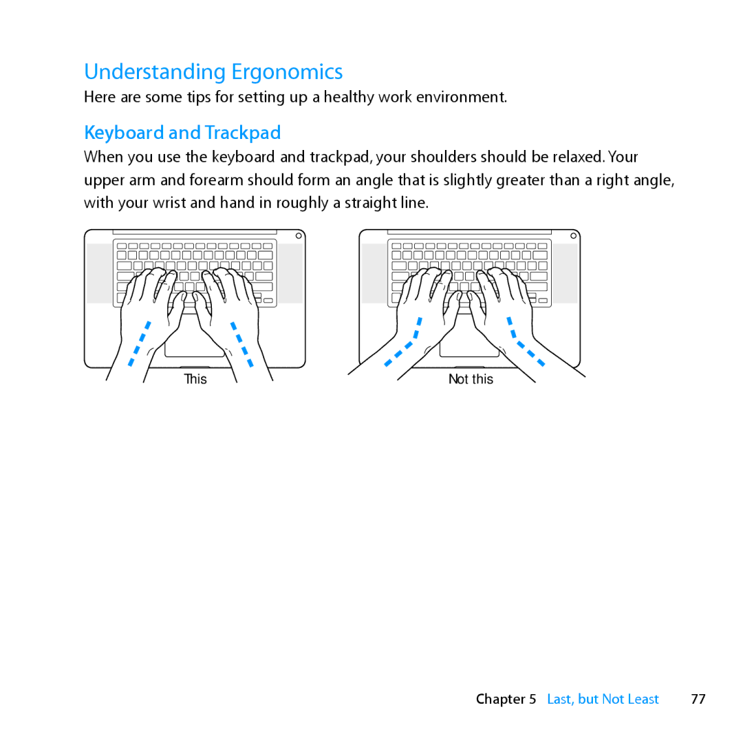 Apple MD385LL/A, MC024LL/A manual Understanding Ergonomics, Keyboard and Trackpad 