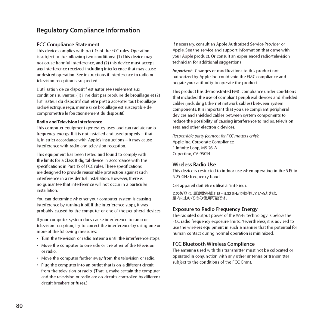 Apple MC024LL/A, MD385LL/A manual Regulatory Compliance Information 