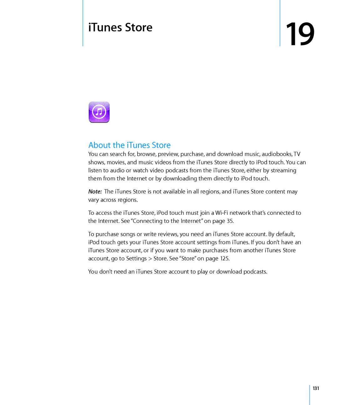 Apple MB533LL/A, MC086LL/A manual ITunes Store, About the iTunes Store, 131 