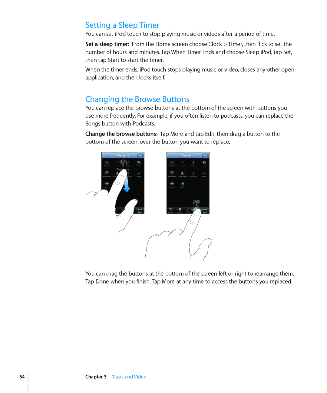 Apple MC086LL/A, MB533LL/A manual Setting a Sleep Timer, Changing the Browse Buttons 