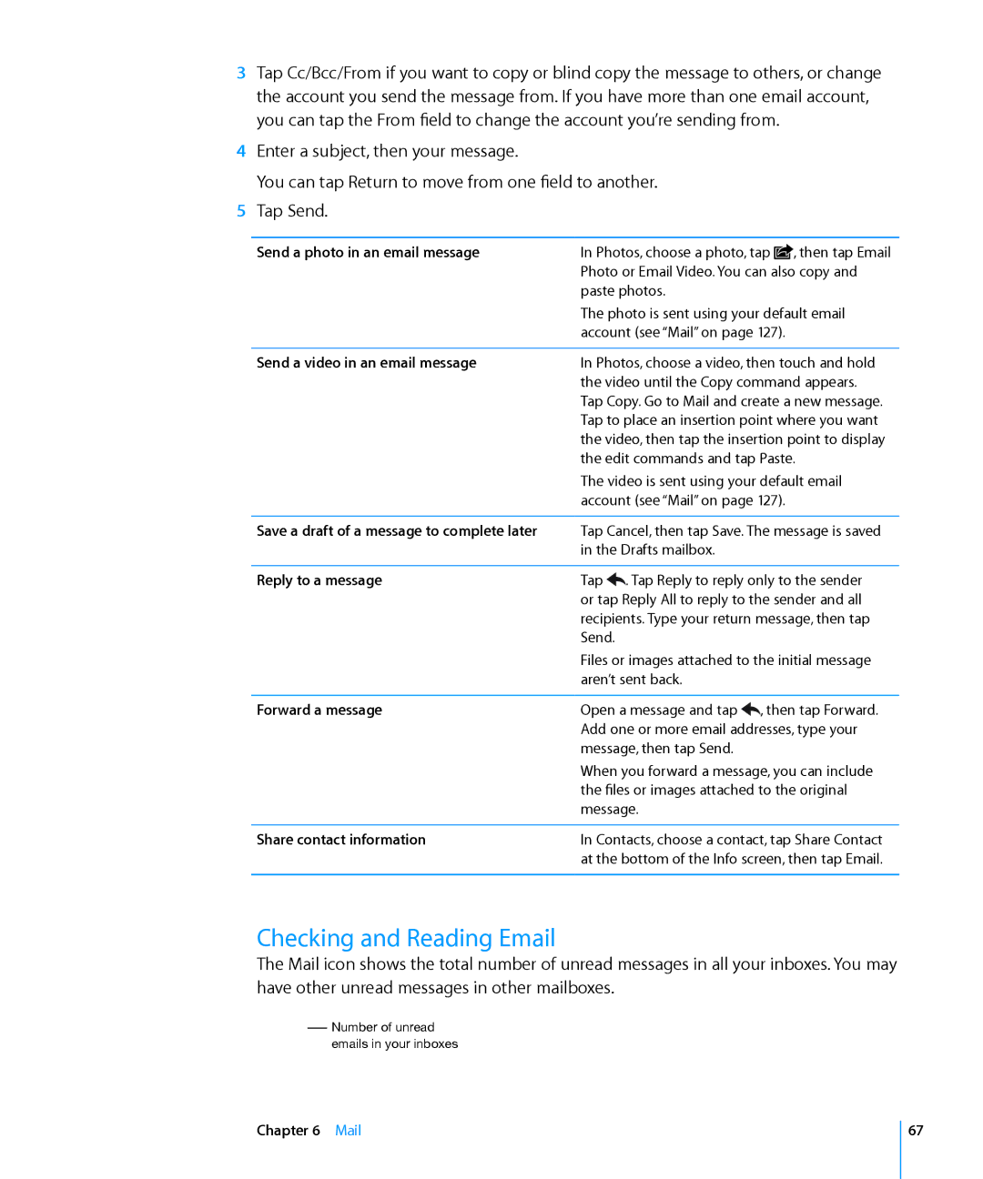 Apple MB533LL/A, MC086LL/A manual Checking and Reading Email 