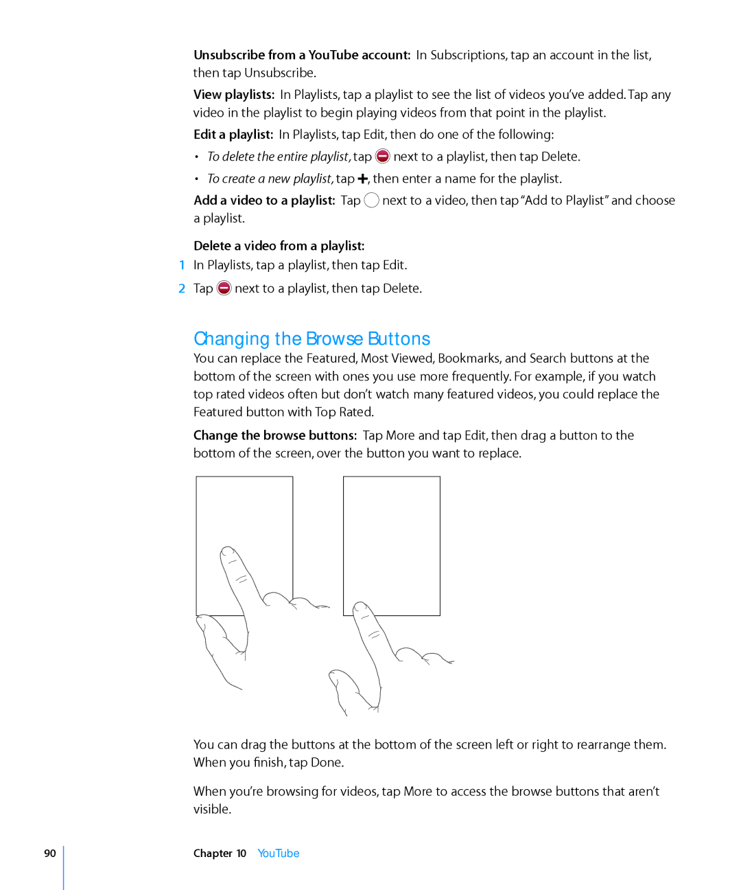 Apple MC086LL/A, MB533LL/A manual Changing the Browse Buttons, Delete a video from a playlist 