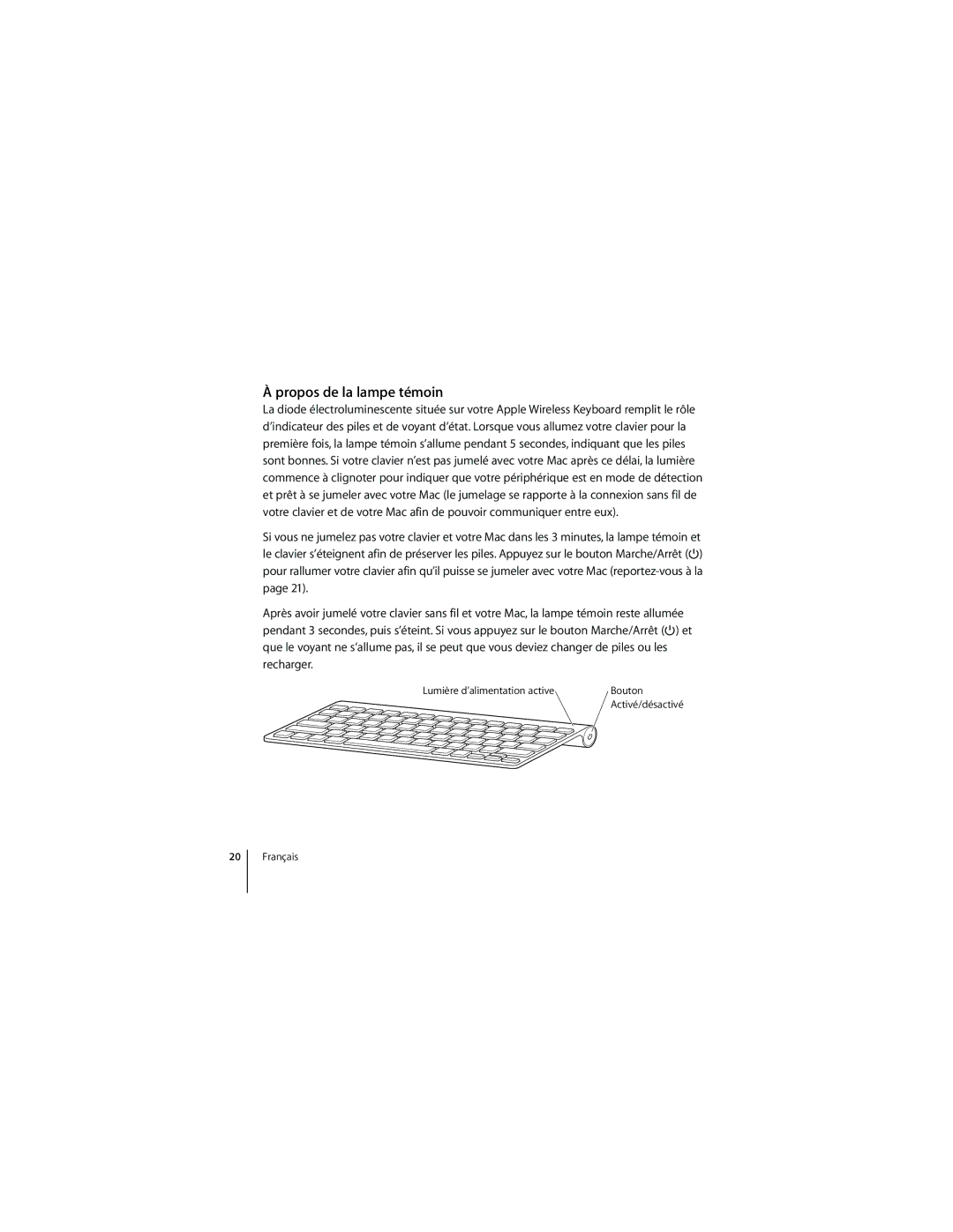 Apple MC184LL/B, 1Z034-4954-A manual Propos de la lampe témoin 