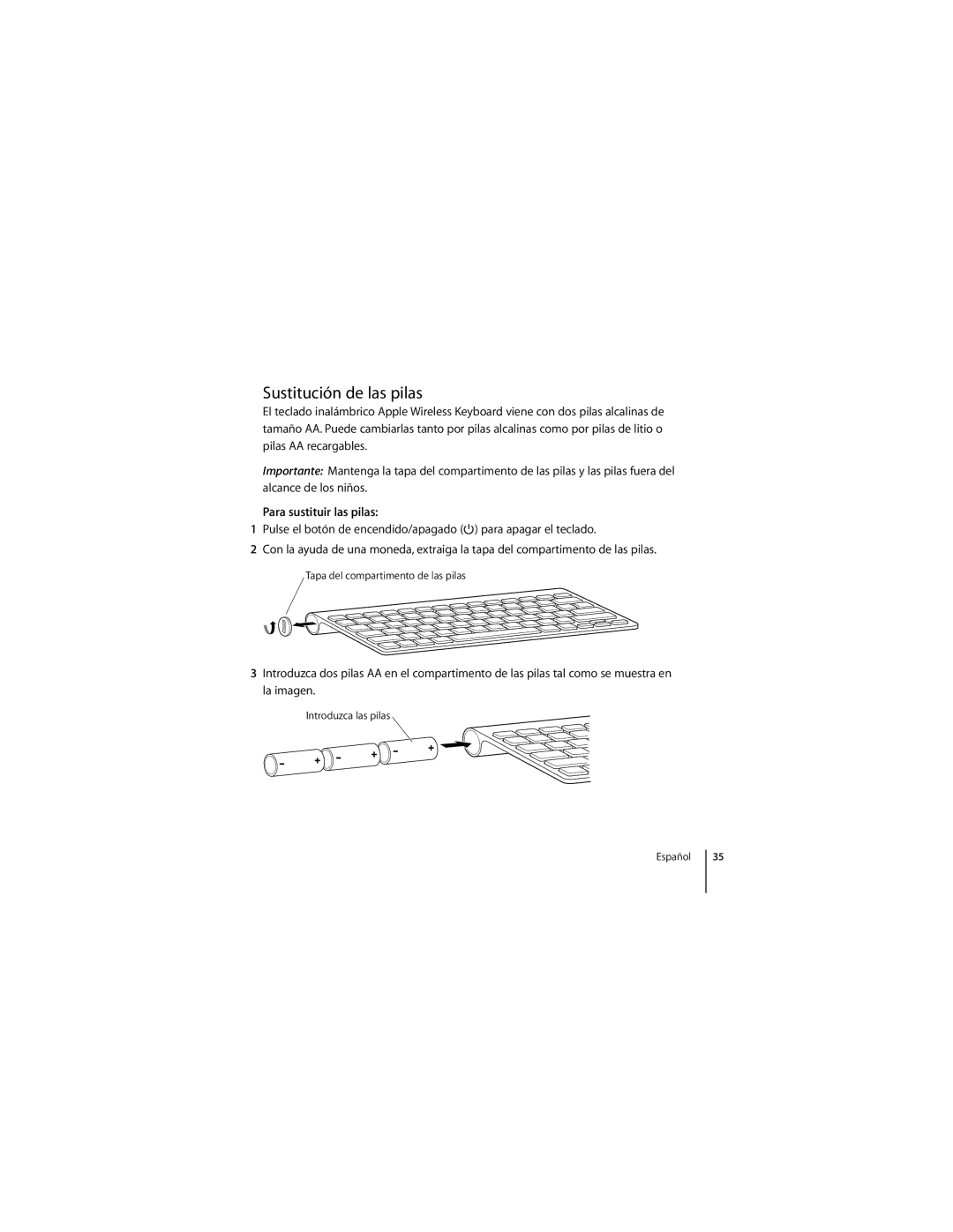 Apple 1Z034-4954-A, MC184LL/B manual Sustitución de las pilas, Para sustituir las pilas 