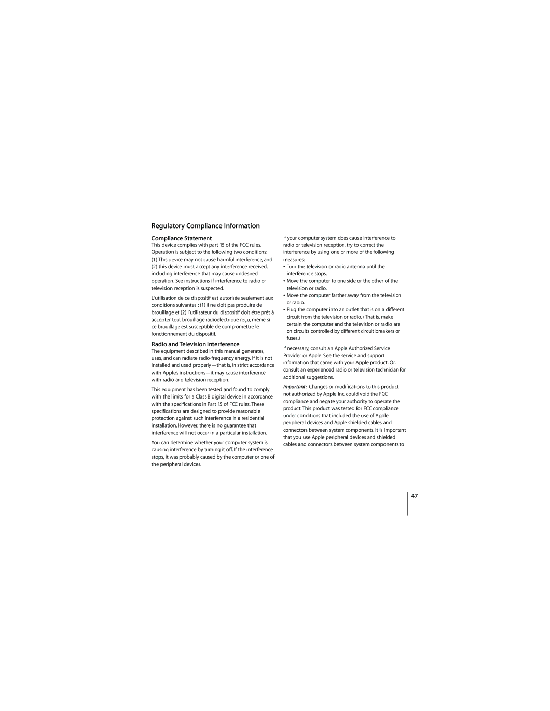 Apple 1Z034-4954-A, MC184LL/B manual Regulatory Compliance Information, Compliance Statement 