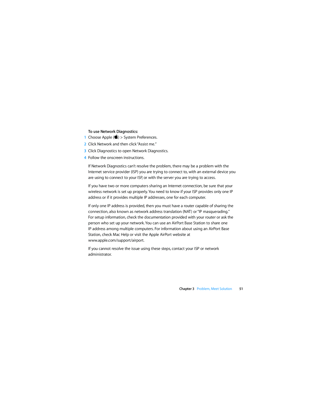 Apple MB003LL/A, MC233LL/A manual To use Network Diagnostics 