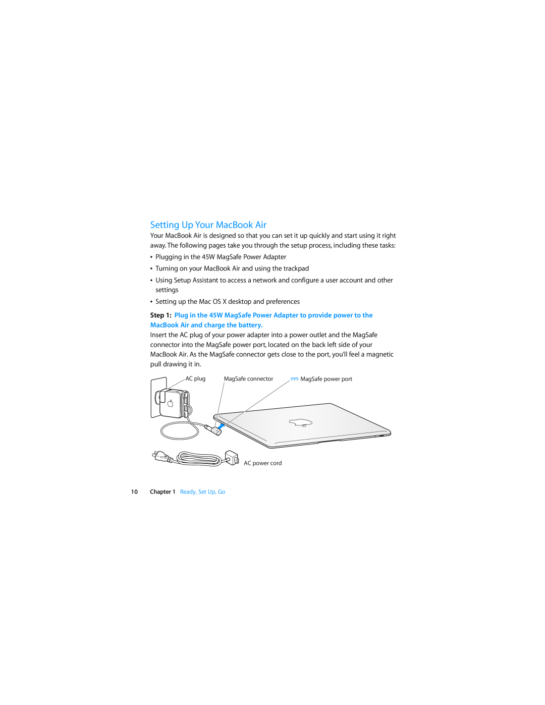 Apple MC233LL/A, MB003LL/A manual Setting Up Your MacBook Air 
