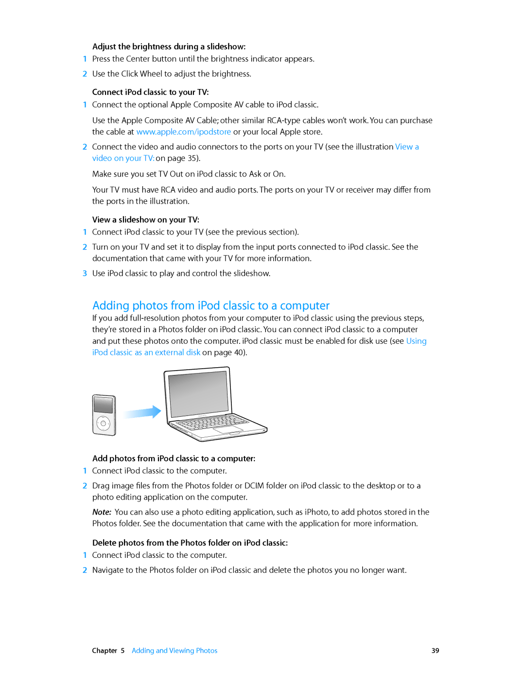 Apple MC293LL/A, MC297LL/A manual Adding photos from iPod classic to a computer 