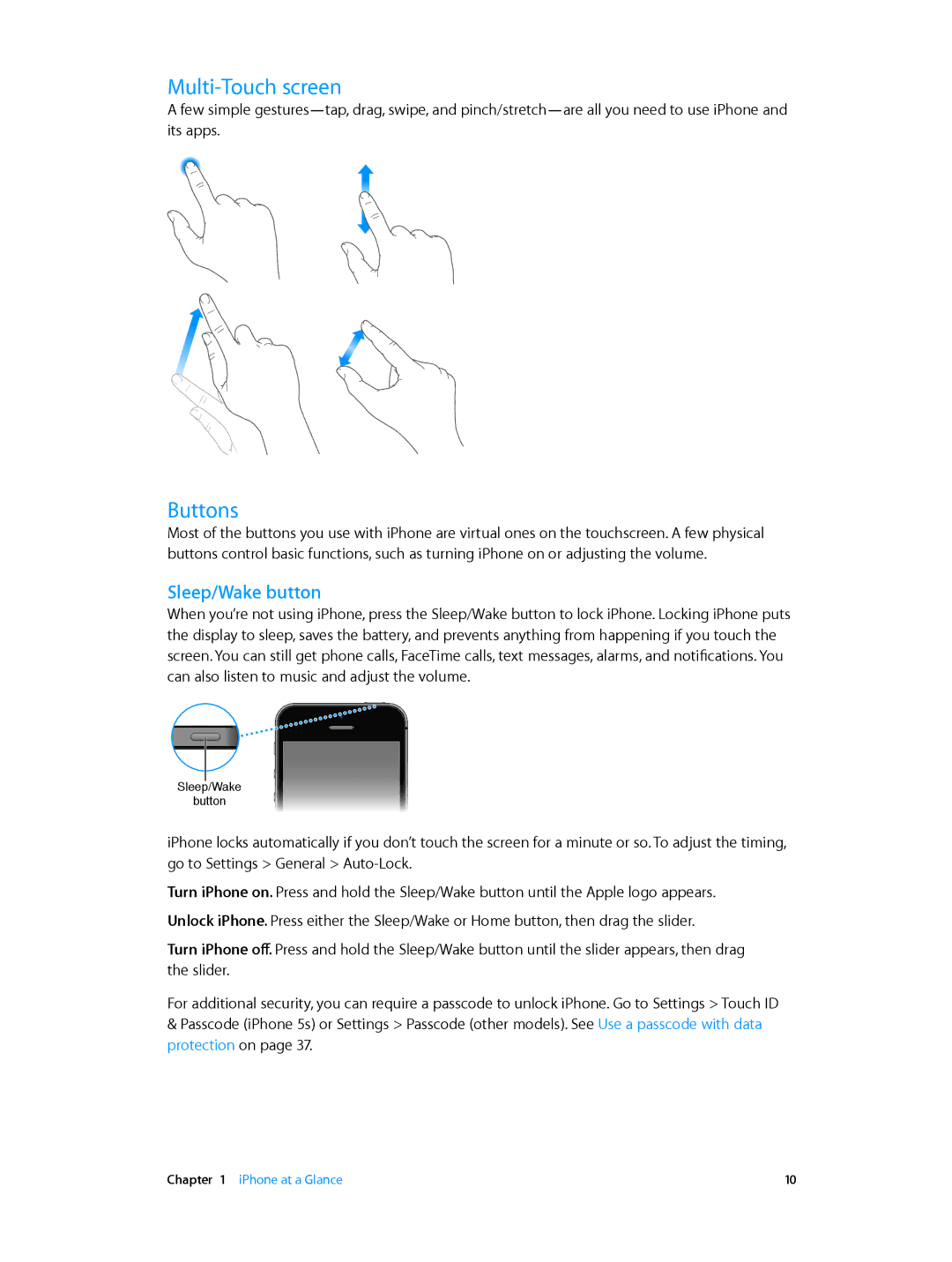 Apple MD642C/A, MC319LL/A, MC536LL/A, MC918LL/A, MF263LL/A, ME493LL/A, ME344LL/A Multi-Touch screen, Buttons, Sleep/Wake button 