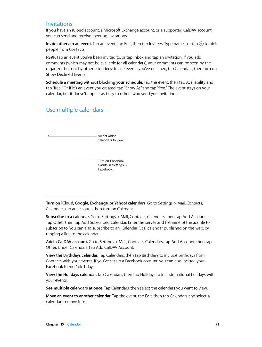 Apple MC919LL/A, MC319LL/A, MC536LL/A, MC918LL/A, MF263LL/A, ME493LL/A, ME344LL/A, ME556LL/A Invitations, Use multiple calendars 