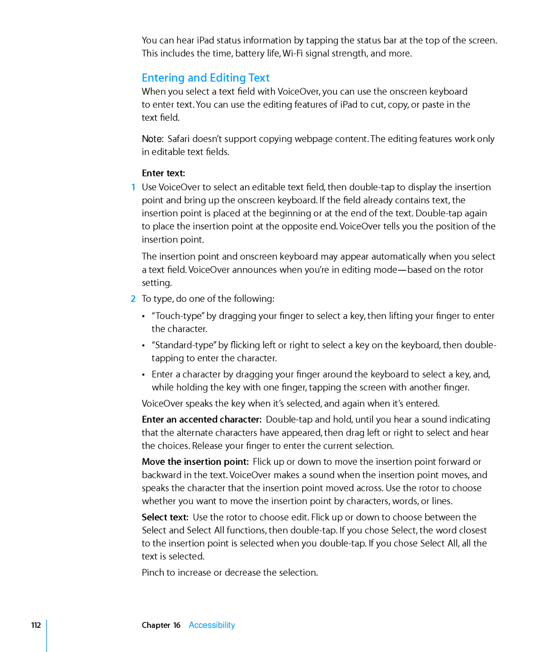 Apple MC349LL/A manual Entering and Editing Text, Accessibility 