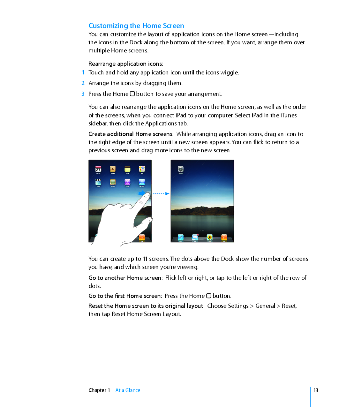 Apple MC349LL/A manual Customizing the Home Screen, Rearrange application icons 