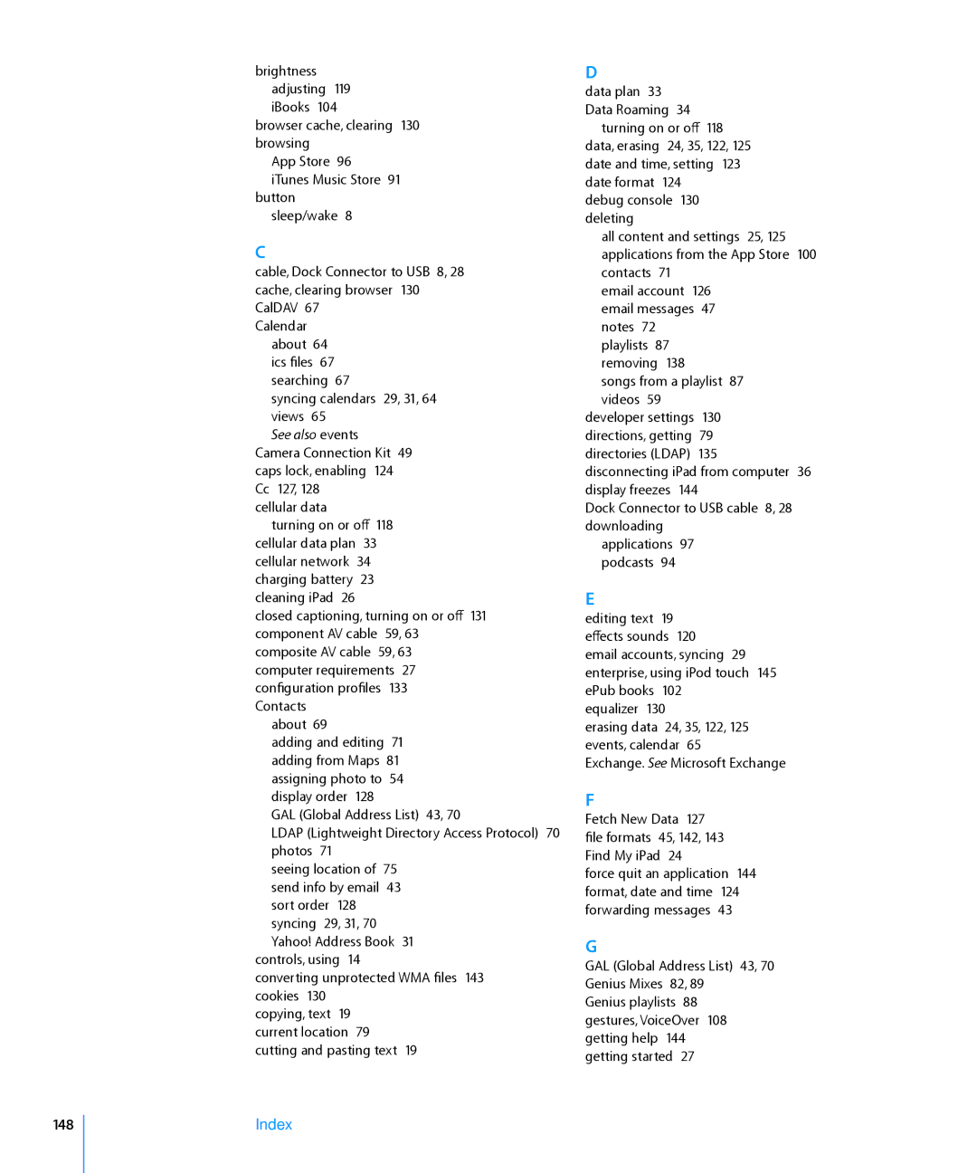 Apple MC349LL/A manual 148, Index 