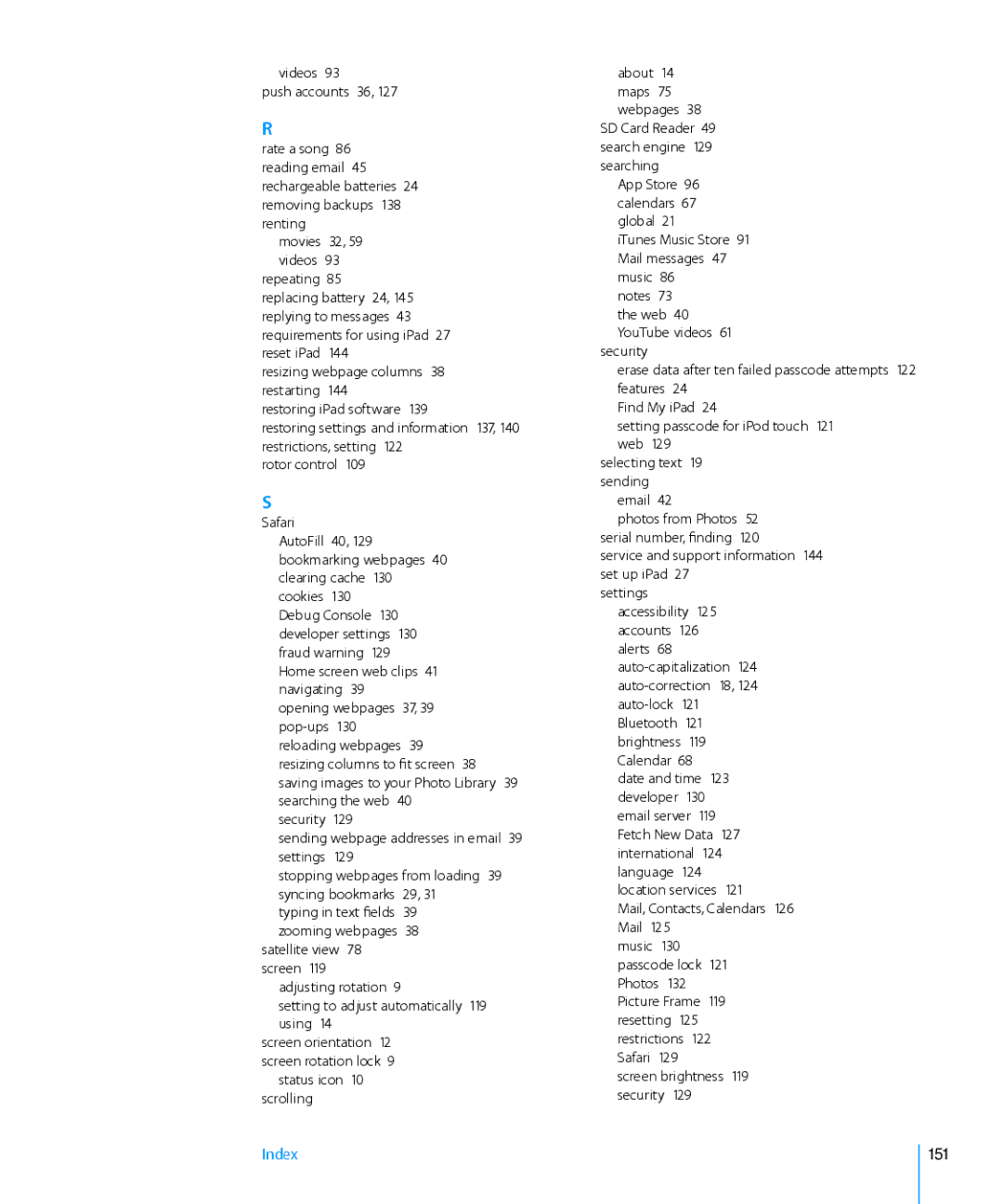 Apple MC349LL/A manual Safari, 151 