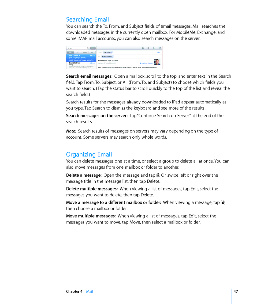 Apple MC349LL/A manual Searching Email, Organizing Email 