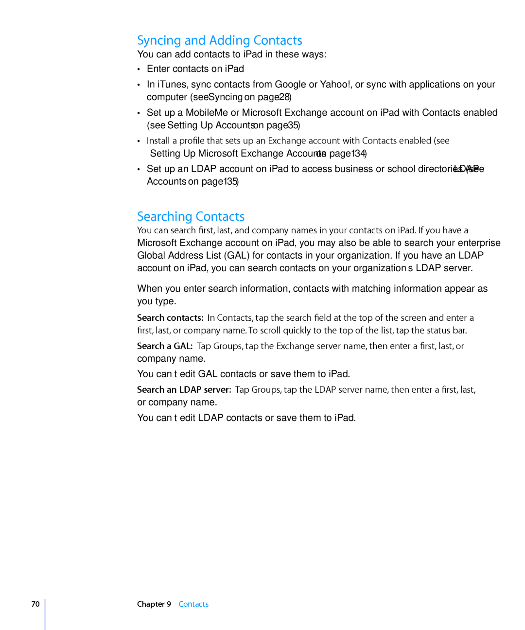Apple MC349LL/A manual Syncing and Adding Contacts, Searching Contacts 