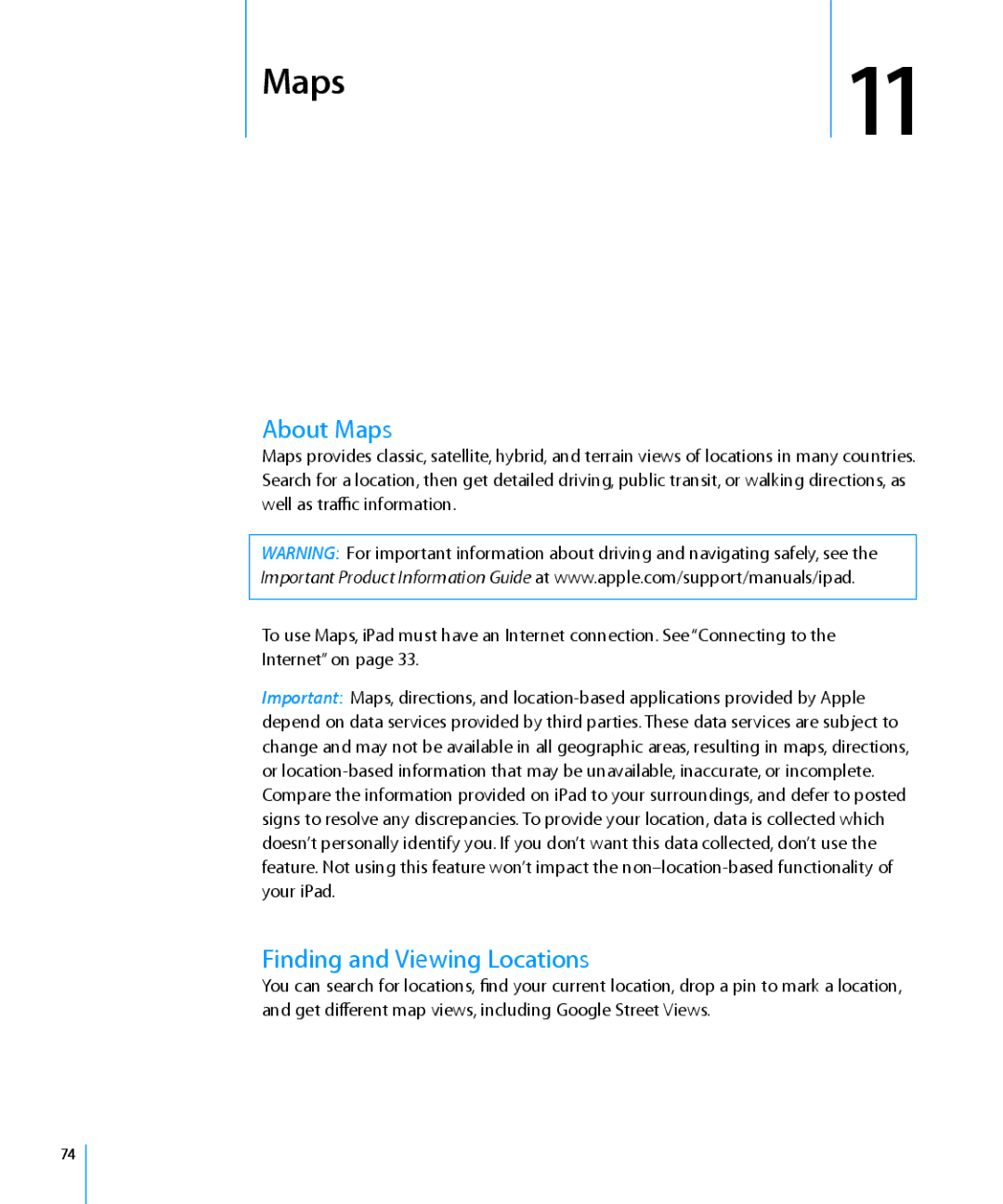 Apple MC349LL/A manual About Maps, Finding and Viewing Locations 