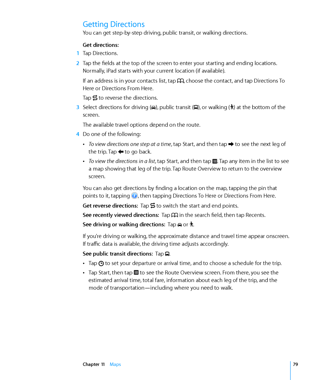 Apple MC349LL/A manual Getting Directions, Get directions, See driving or walking directions Tap or 