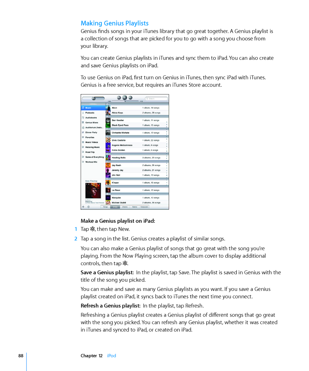 Apple MC349LL/A manual Making Genius Playlists, Make a Genius playlist on iPad 