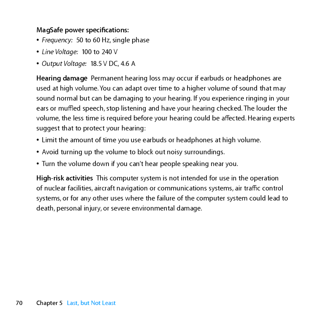 Apple MC371LL/A manual MagSafe power specifications 