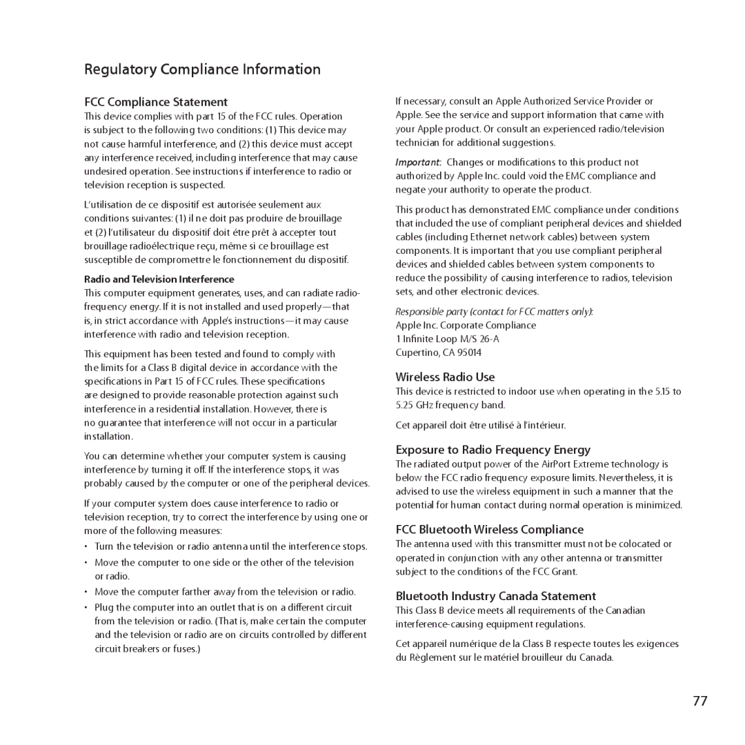 Apple MC371LL/A manual Regulatory Compliance Information 