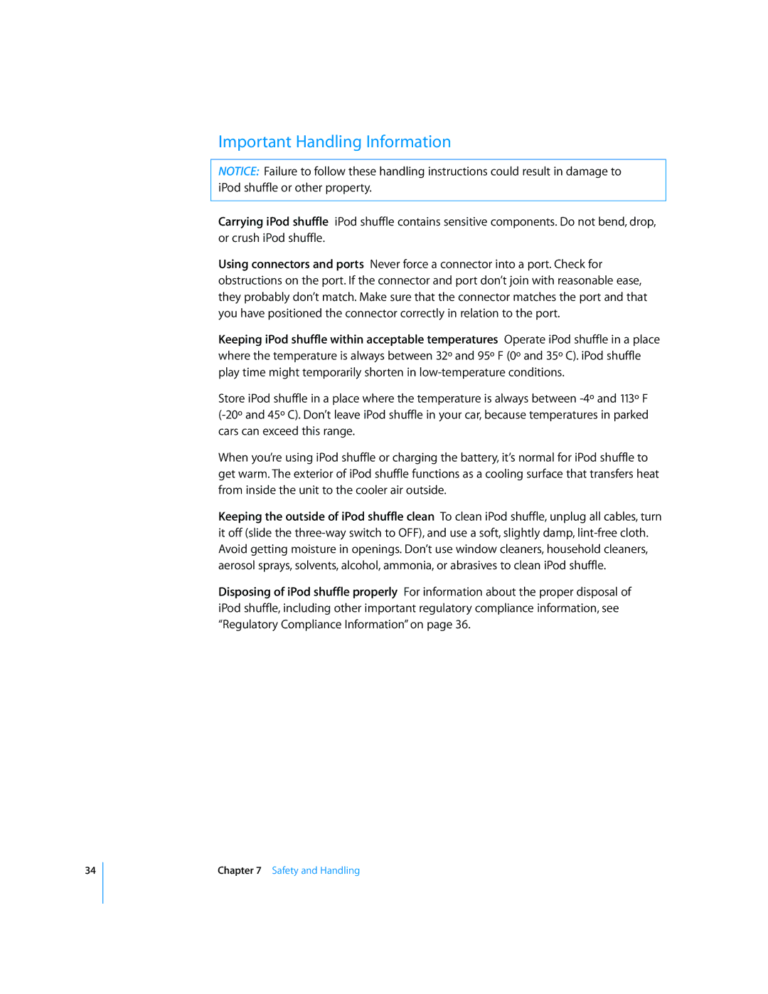 Apple MC164LL/A, MC381LL/A, MB867LL/A manual Important Handling Information 