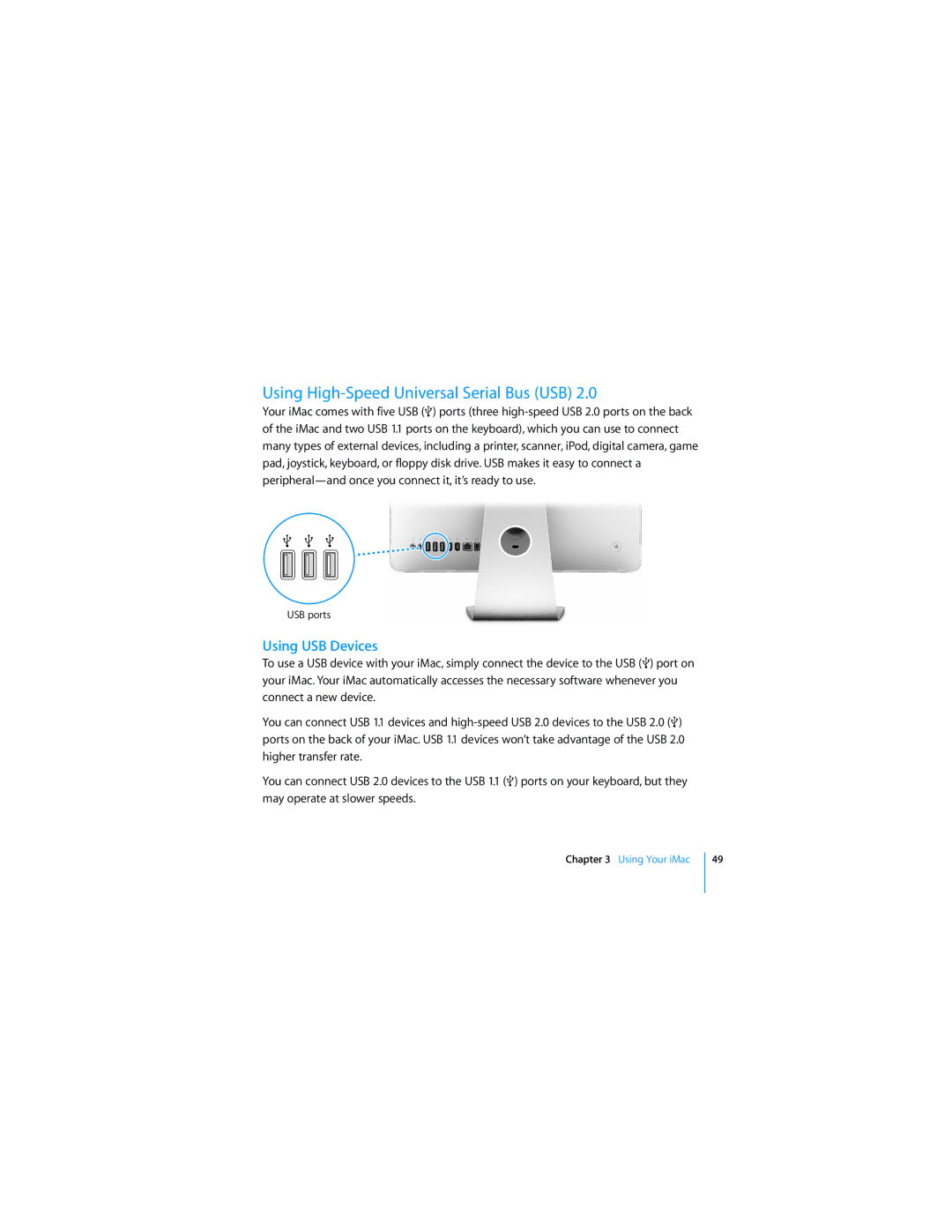 Apple MC413LL/A manual Using High-Speed Universal Serial Bus USB, Using USB Devices 