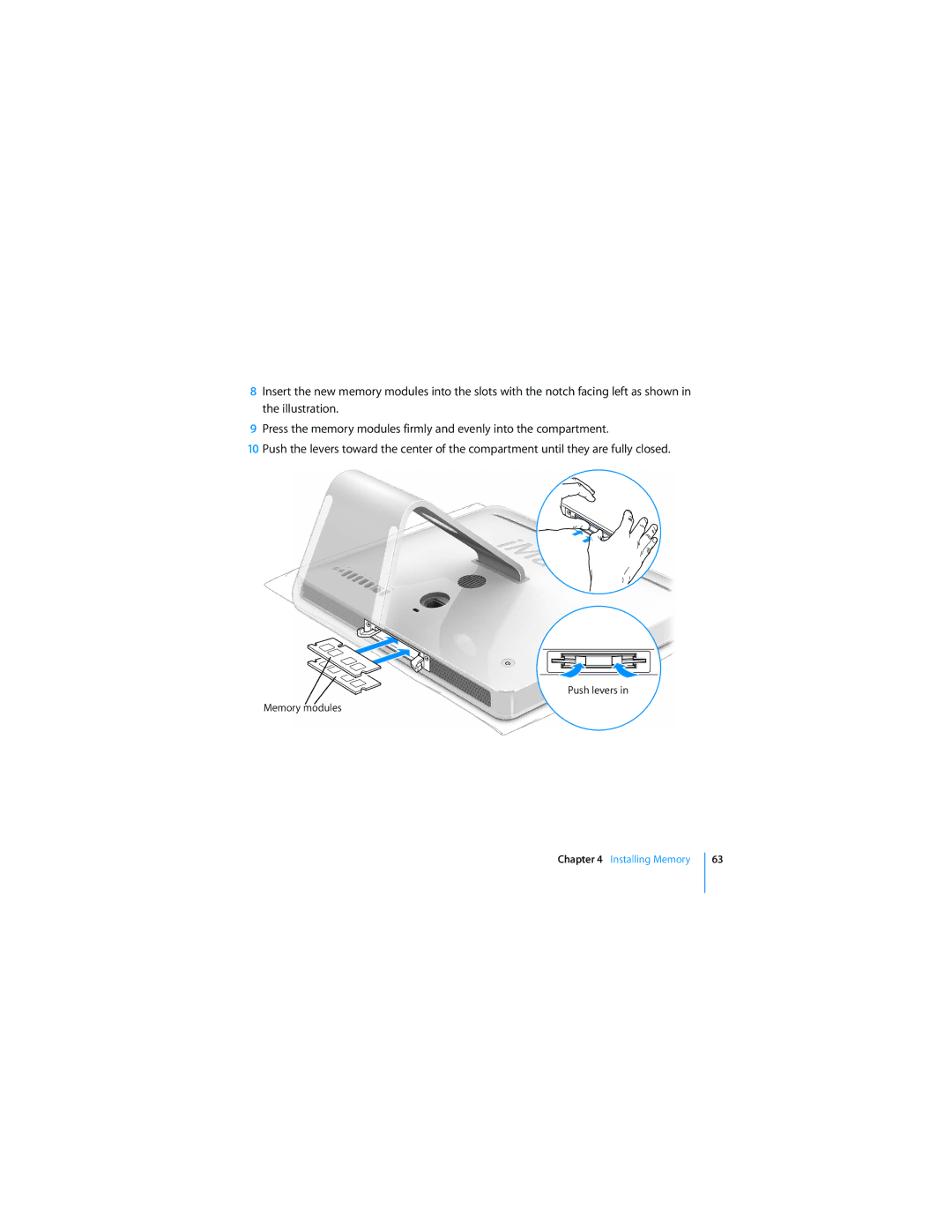 Apple MC413LL/A manual Push levers Memory modules 